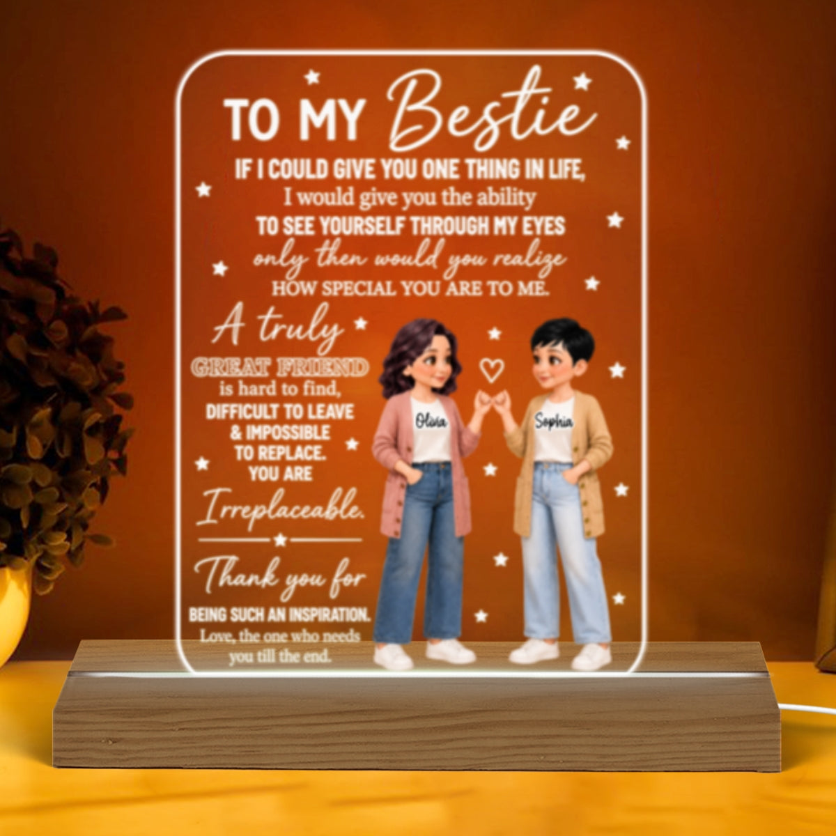 To My Bestie You Are Special To Me Pinky Promise Besties - Personalized Acrylic Plaque LED Night Light - Friendship Gift, Birthday Gift For Best Friends