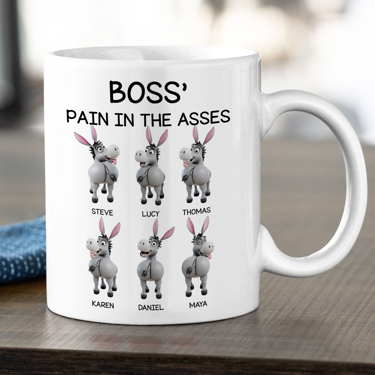 Funny Boss Christmas Pain in the Asses - Personalized Mug - Custom Employee Gift Exchange, White Elephant Gift