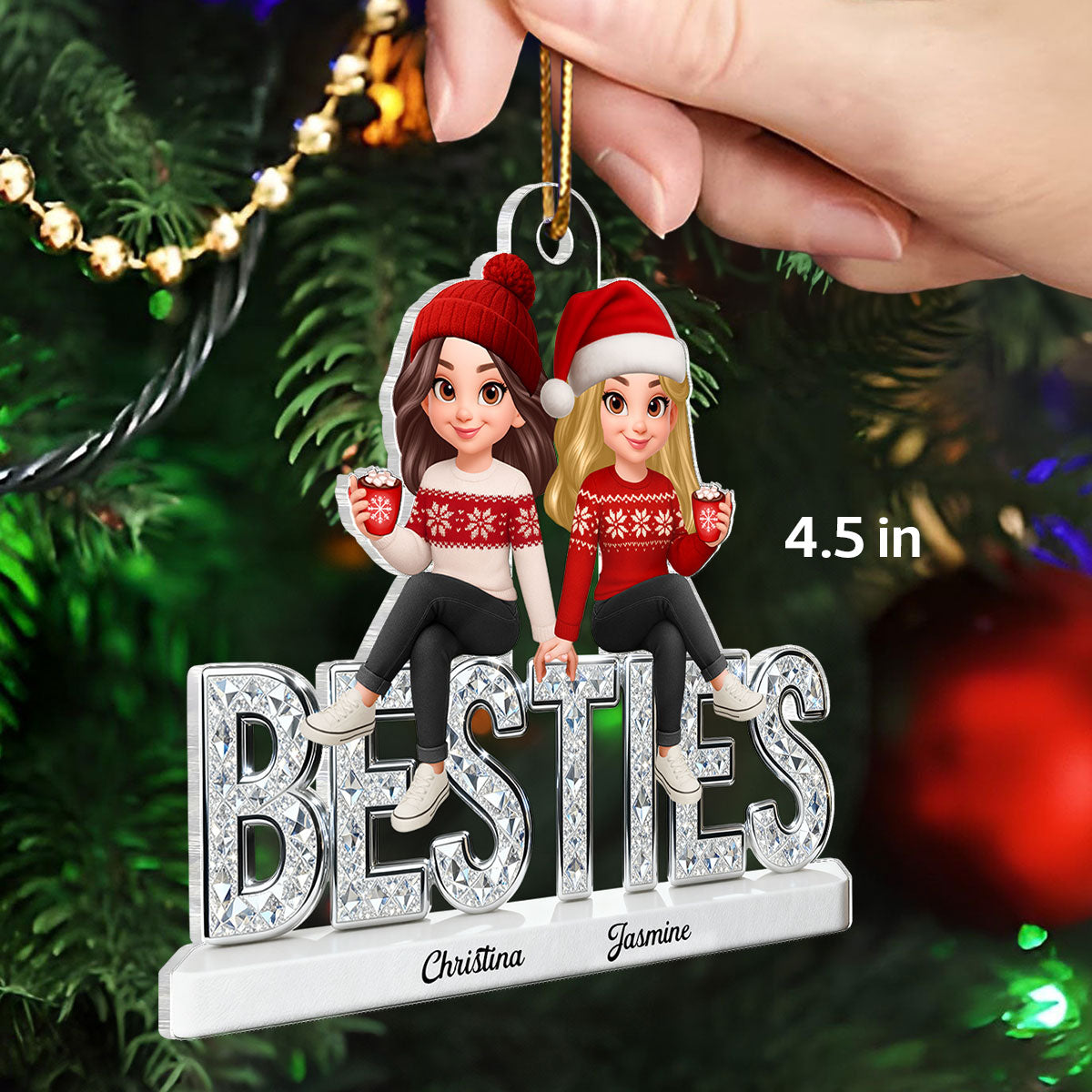 3D Shinning Effect Besties - Personalized Acrylic Car Hanger - Heartwarming Gift For Best Friends, Matching Group Ornaments