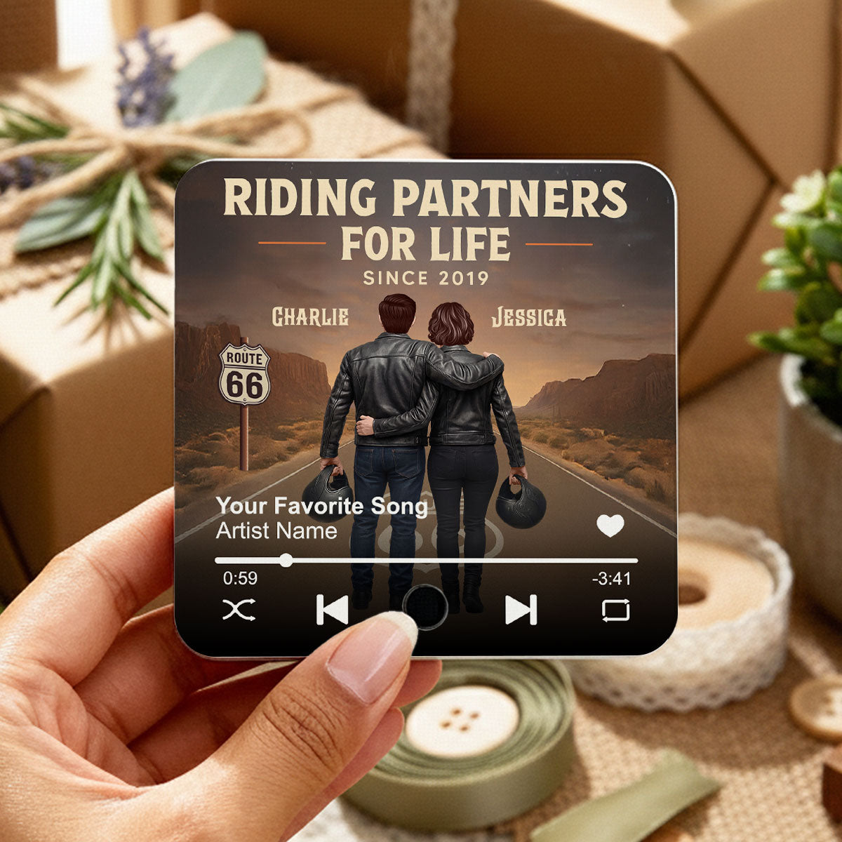 Eternal Love Back View Biker Couple Riding Partners For Life - Personalized Music Fridge Magnet - Gift For Couple, Bikers, Gift For Him, For Her