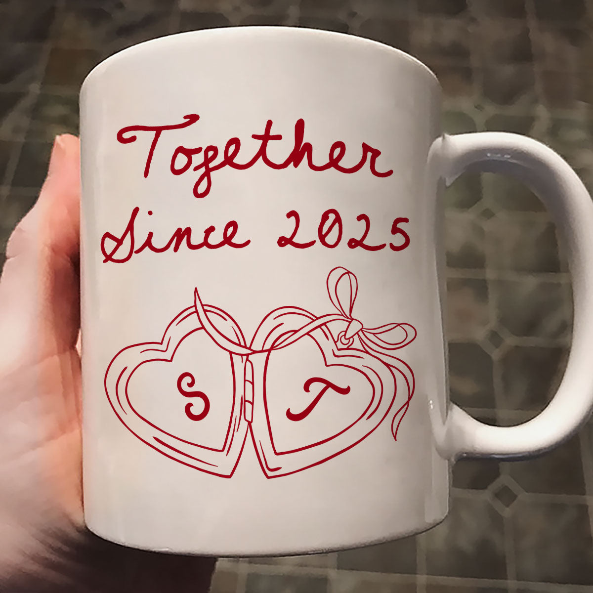 Cheers To Forever Couple Custom Heart Locket - Personalized Mug - Gift For Her, Gift For Him