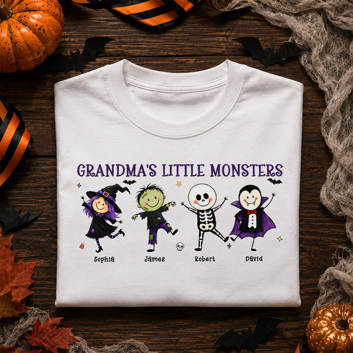 Grandma's Little Monsters Cute Doodle Characters - Personalized Shirt - Halloween Costume For Mom Grandma