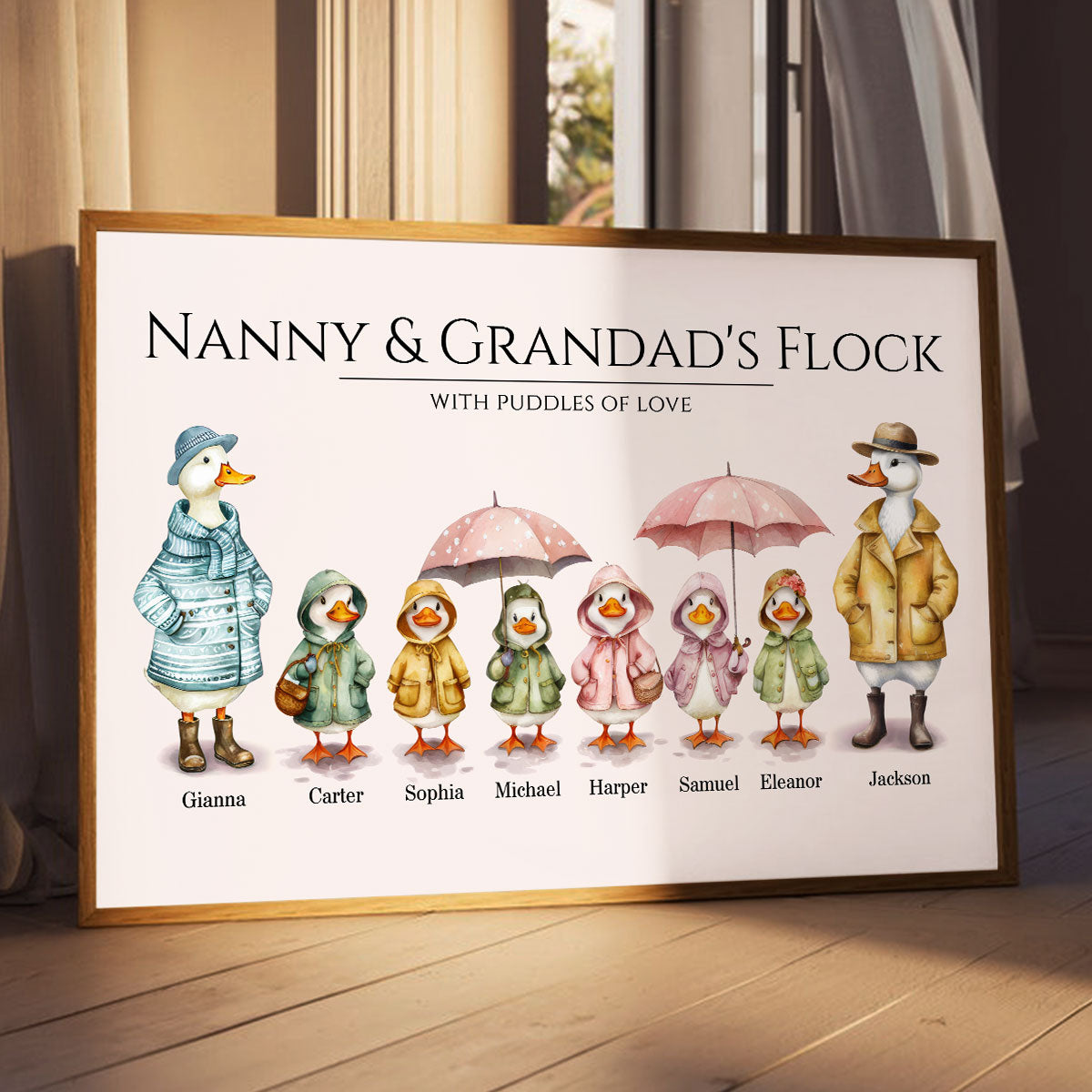 Grandparents Grandma Grandad's Flock Cute Watercolor Ducks Personalised Poster