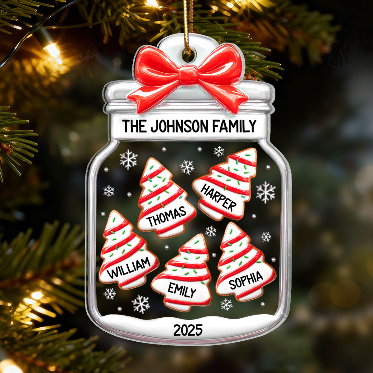 3D Effect Family Christmas Tree Gingerbread In Jar - Personalized Acrylic Ornament