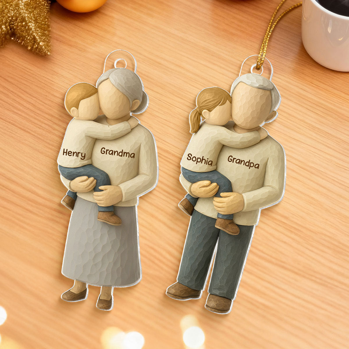 Grandparents Hugging Grandkid - Personalized Acrylic Ornament - Heartwarming Christmas Gift for Grandma Grandpa