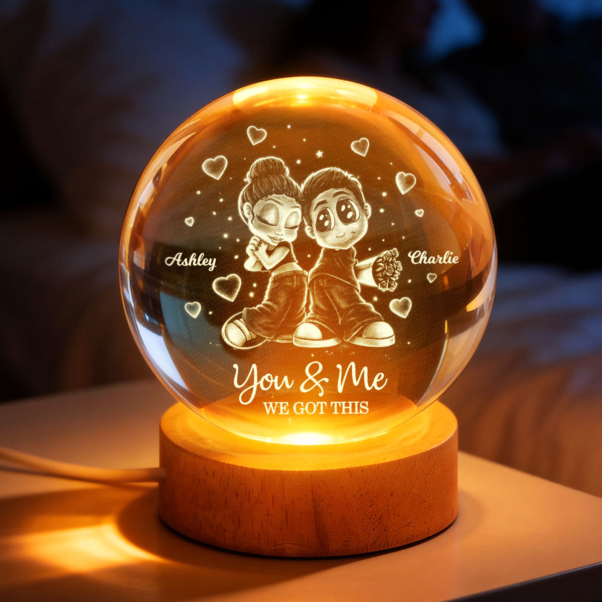 Y2K Couple - Personalized Crystal Ball LED Night Light - Sentimental Valentine's Day Gift for Her, for Him