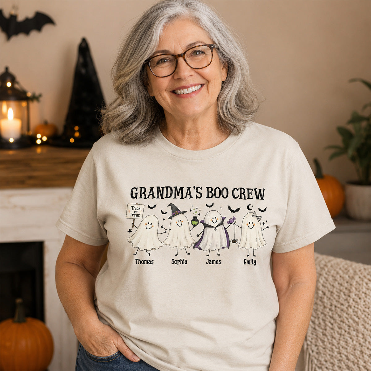 Grandma's Boo Crew Cute Doodle Ghosts - Personalized Shirt - Perfect Halloween Costume for Grandma