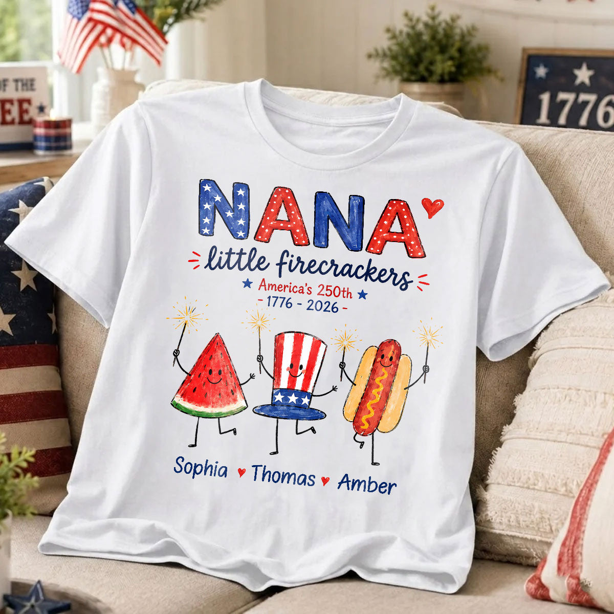 Grandma's Little Firecrackers - Personalized Shirt - 250th Anniversary Patriotic Shirt for Grandma