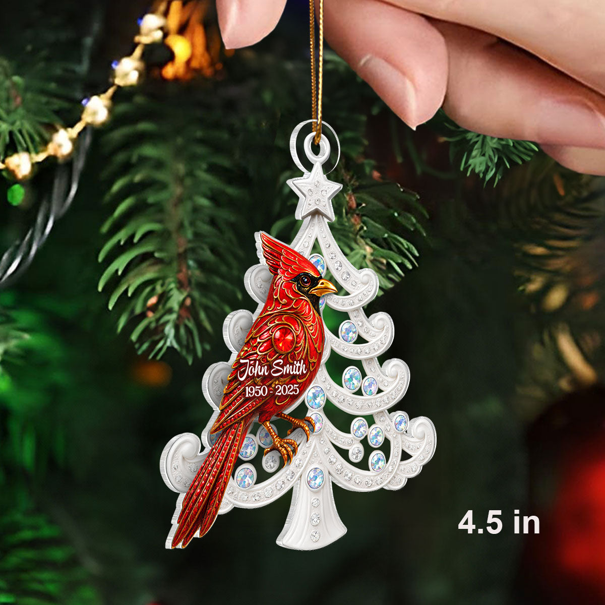 3D Metal Red Cardinal On Christmas Tree - Personalized Acrylic Ornament - Sympathy Christmas Gift For Loss Of Loved Ones