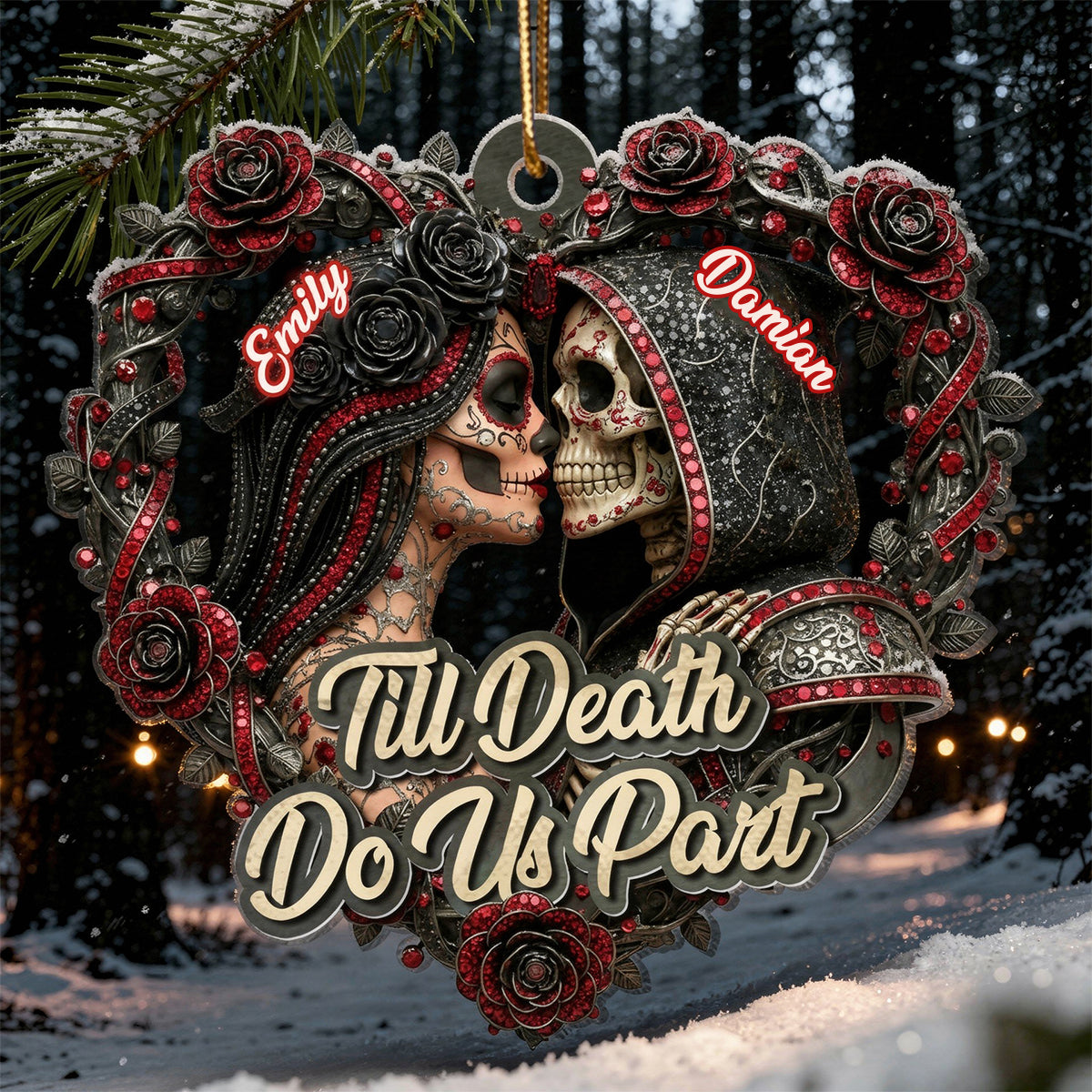 Skull Couple Christmas Gothic Style - Personalized Acrylic Ornament - Unique Christmas Gift For Him, For Her, For Goth Couple