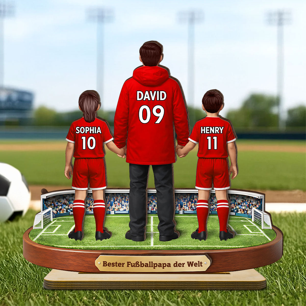 Bester Fußballpapa der Welt - Personalisiertes 2-lagiges Holz-Aufsteller – Vatertagsgeschenk für Fußballpapas, Geschenk für Ehemänner
