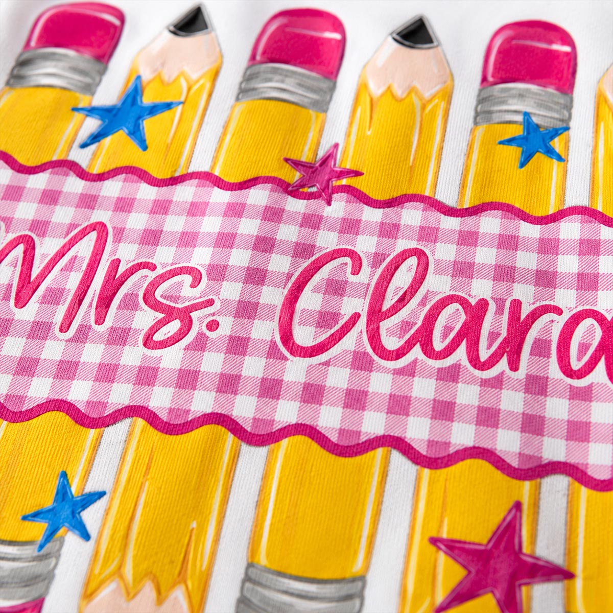 Pencil Gingham Stripes Teacher Custom Name - Personalized Shirt - Back To School Gift for Teachers