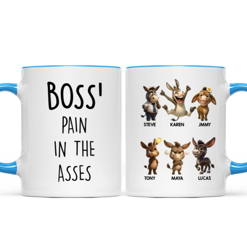 Boss Pain in the Asses, Funny Donkey Office Decoration - Personalized Mug - Custom Employee Gift Exchange, White Elephant Gift