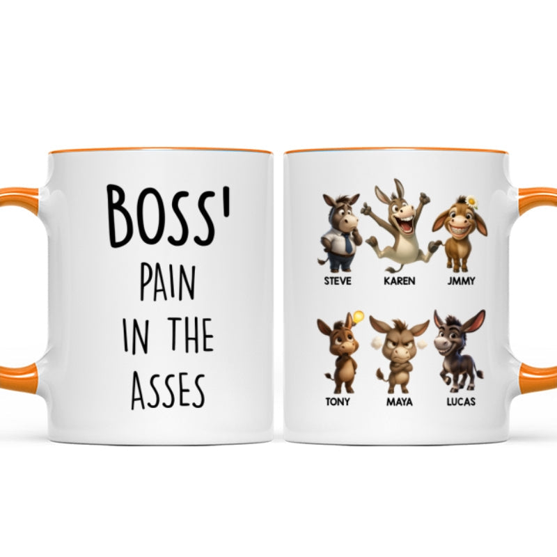 Boss Pain in the Asses, Funny Donkey Office Decoration - Personalized Mug - Custom Employee Gift Exchange, White Elephant Gift