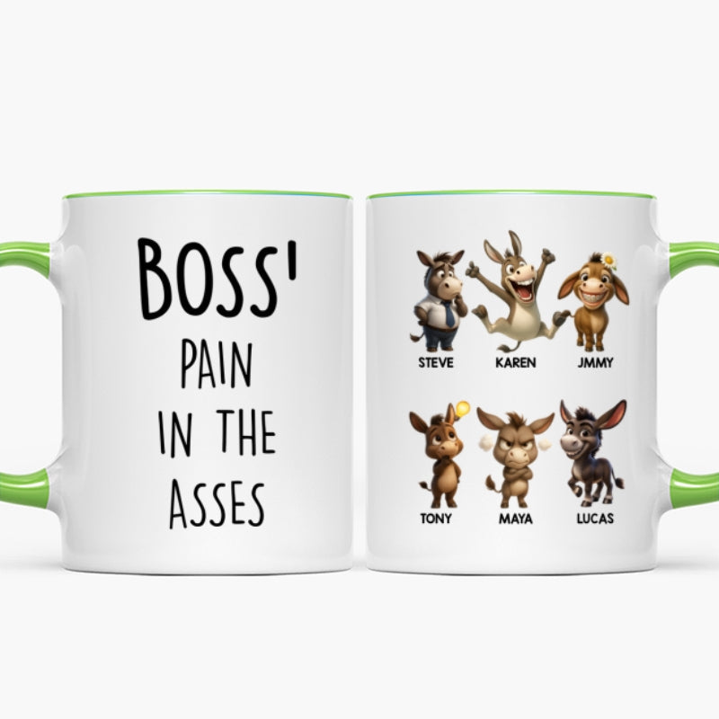 Boss Pain in the Asses, Funny Donkey Office Decoration - Personalized Mug - Custom Employee Gift Exchange, White Elephant Gift
