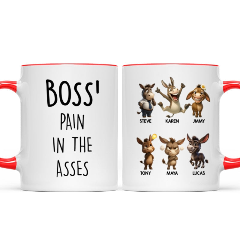 Boss Pain in the Asses, Funny Donkey Office Decoration - Personalized Mug - Custom Employee Gift Exchange, White Elephant Gift