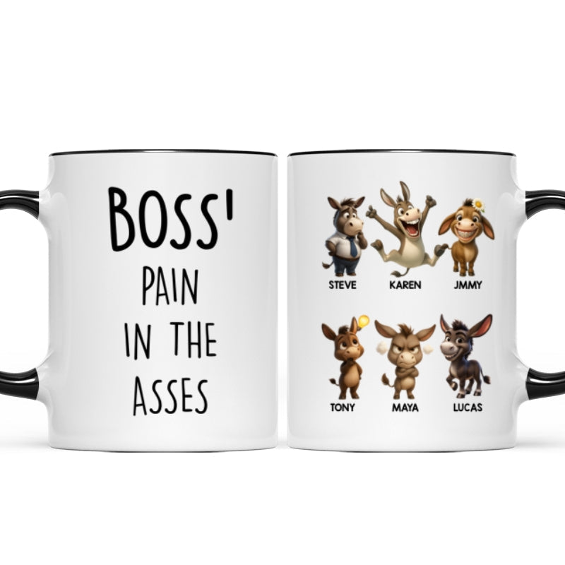 Boss Pain in the Asses, Funny Donkey Office Decoration - Personalized Mug - Custom Employee Gift Exchange, White Elephant Gift