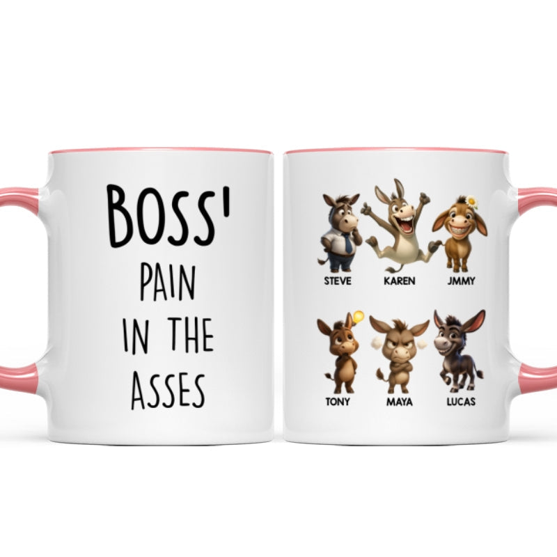 Boss Pain in the Asses, Funny Donkey Office Decoration - Personalized Mug - Custom Employee Gift Exchange, White Elephant Gift