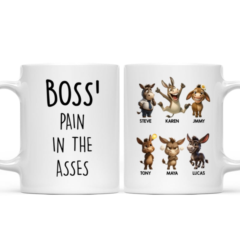 Boss Pain in the Asses, Funny Donkey Office Decoration - Personalized Mug - Custom Employee Gift Exchange, White Elephant Gift