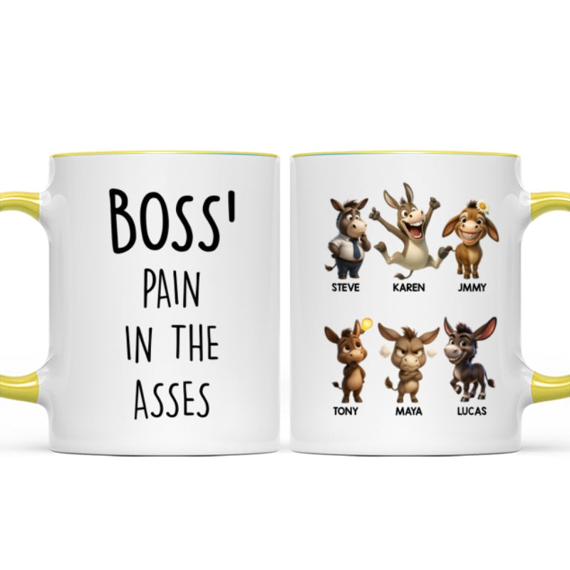 Boss Pain in the Asses, Funny Donkey Office Decoration - Personalized Mug - Custom Employee Gift Exchange, White Elephant Gift