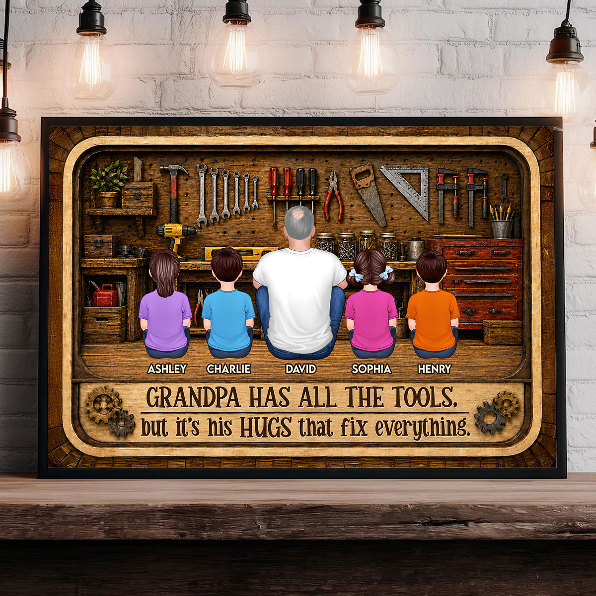 Retro Vintage Grandpa Has All The Tools His Hugs Fix Everything - Personalized Poster - Father's Day Gift For Grandpa, DIY Man, Handyman
