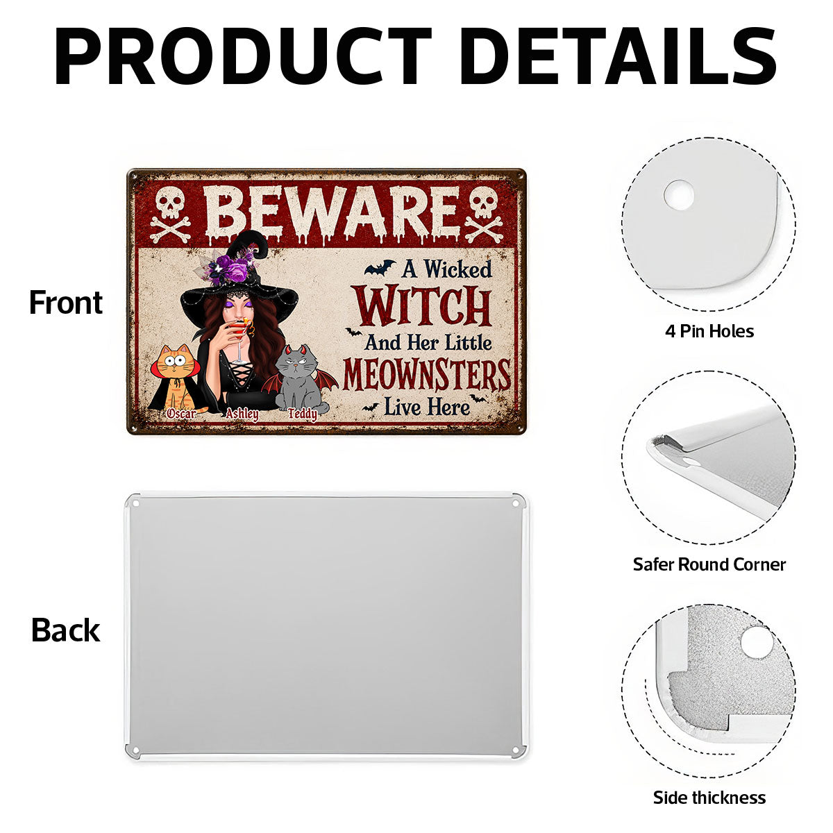 Beware A Wicked Witch And Her Little Meownsters - Personalized Metal Sign - Halloween Decor Gift, Gift For Cat Lovers