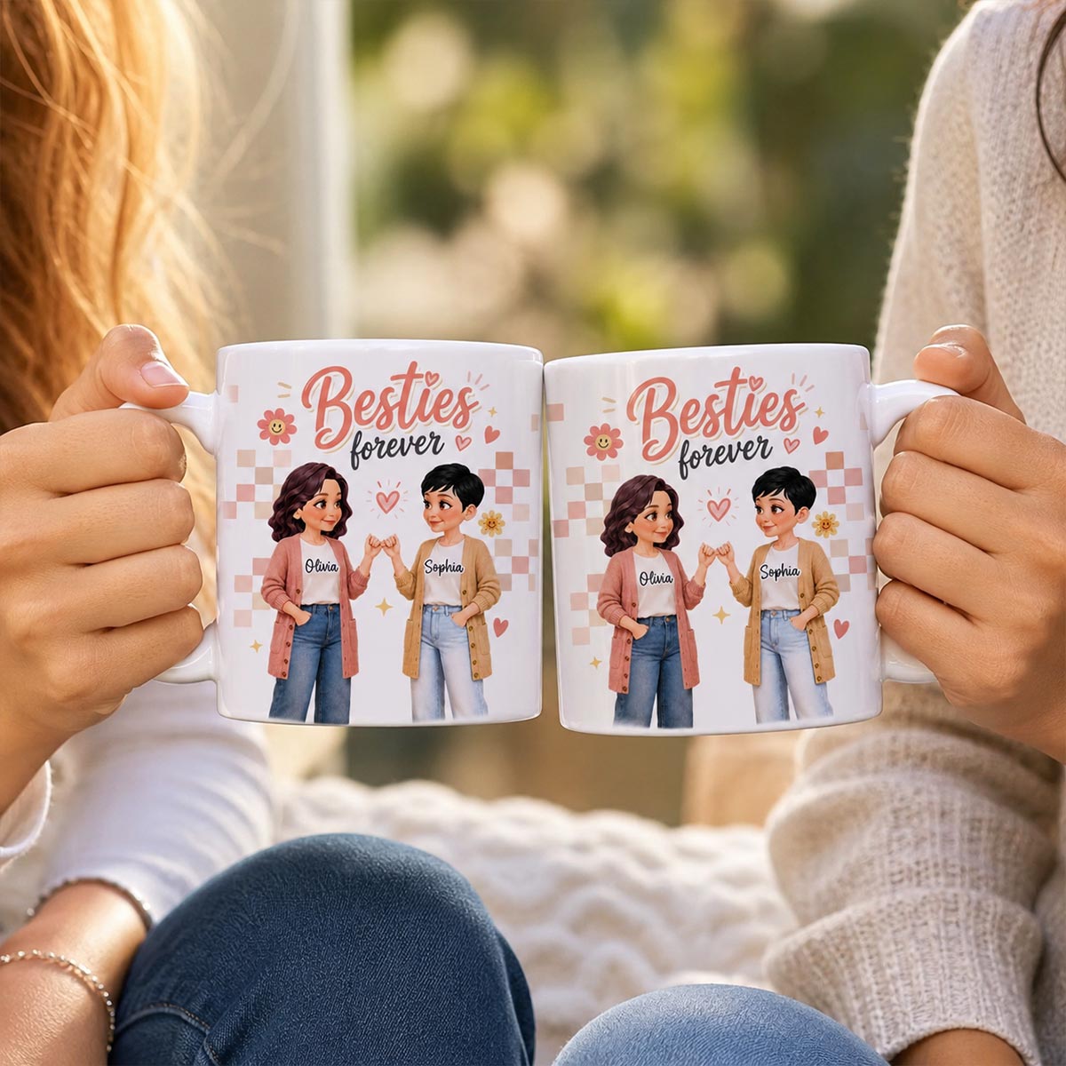 Pretty Besties Besties Forever - Personalized Mug - Birthday Gift, Friendship Gift for Best Friends