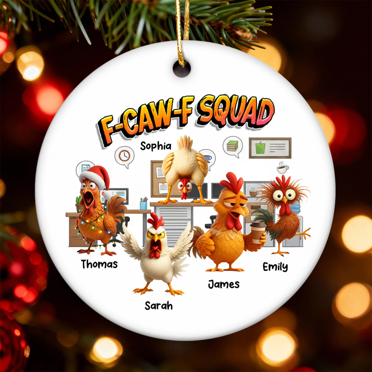 F-Caw-F Squad Funny Chicken Staff - Personalized Ceramic Ornament - Funny Gift For Coworkers, Colleagues