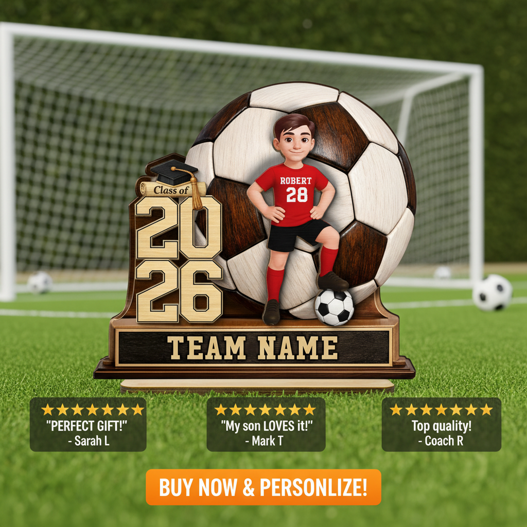 Soccer Senior Keepsake 2D Flat - Personalized 2-Layered Wooden Plaque - Graduation Gift For Son, Daughter