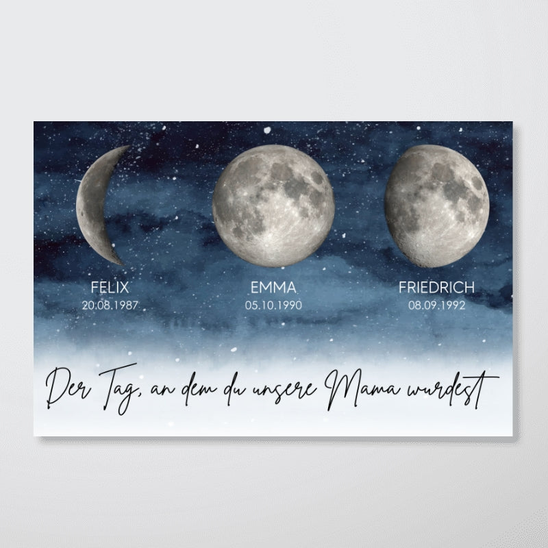 Sternennacht - Der Tag, an dem du Mama wurdest - Personalisiertes Poster mit Geburtsmondphase - Muttertagsgeschenk für Mama