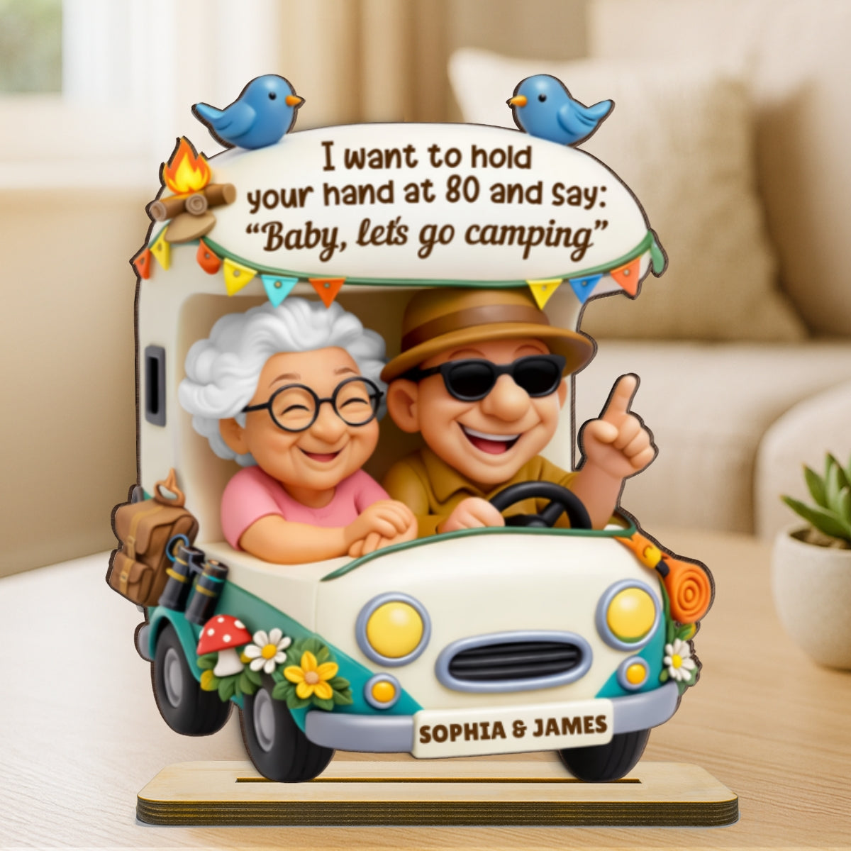 Baby Let's Go Camping Romantic Couple - Personalized 2-Layered Wooden Plaque - Anniversary, Valentine's Day Gift, Gift For Him, Gift For Her