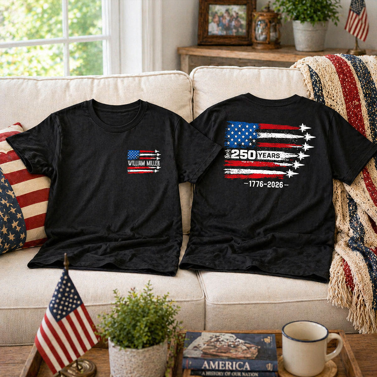 250 Years American Flag Jets Custom Name - Personalized Shirt - United States 250th Anniversary USA Patriotic