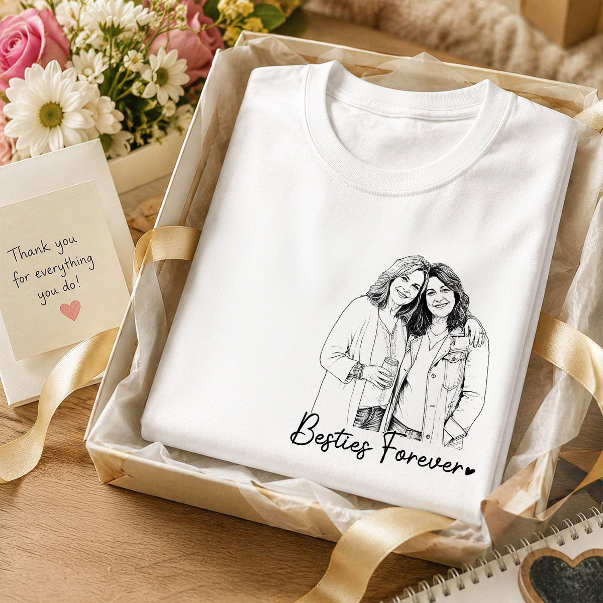Sketch Style Besties Forever Custom Photo - Personalized Shirt - Birthday Gift, Gift For Best Friends