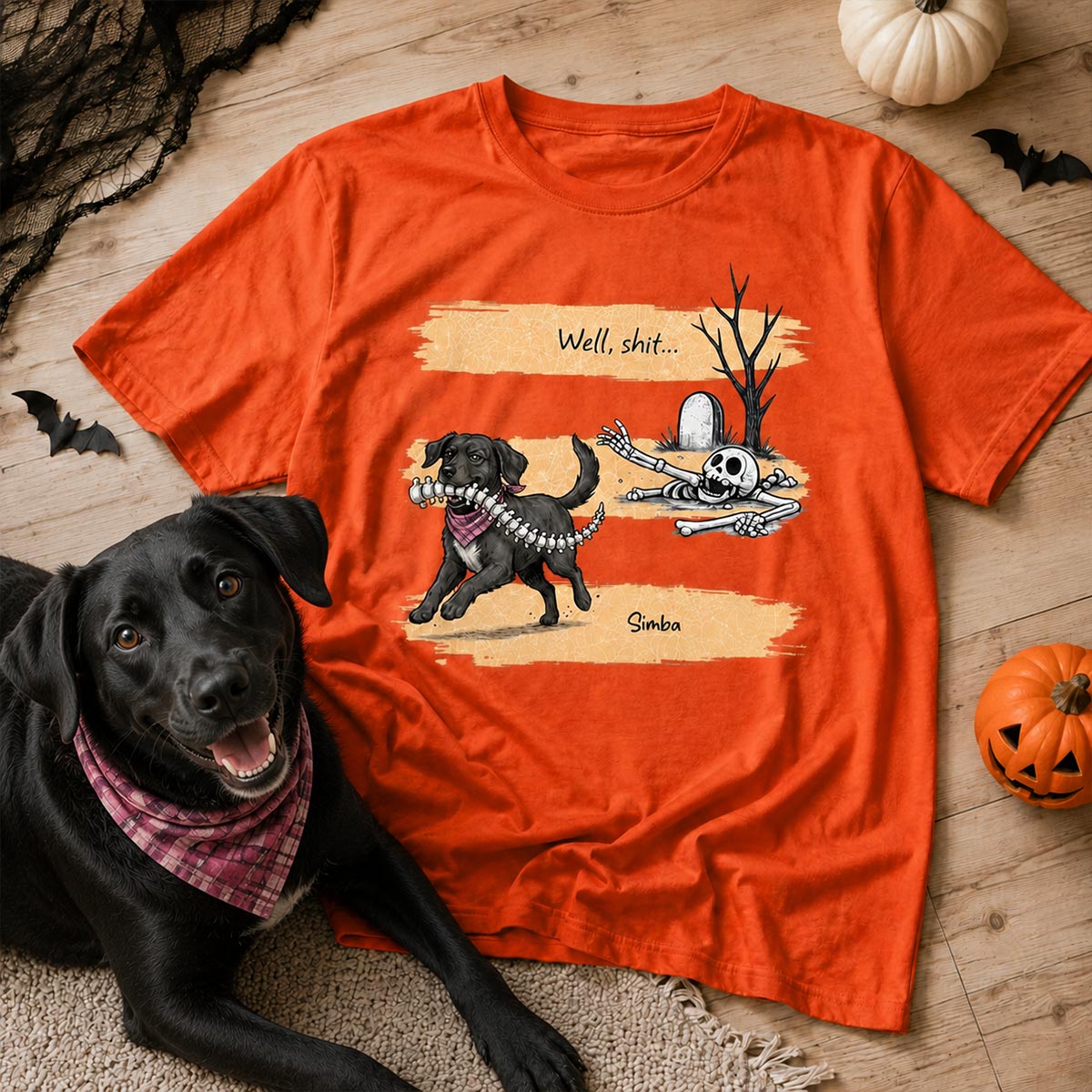 Well Shit Dog Stealing Backbone From Custom Photo - Personalized Shirt - Funny Halloween Costume For Dog Lovers