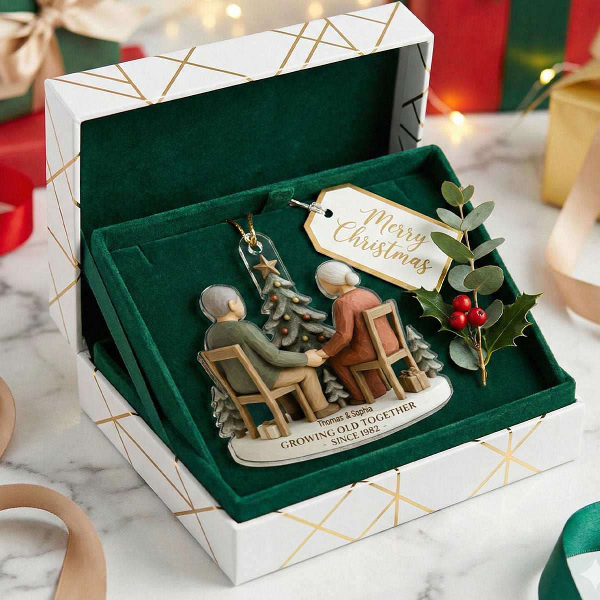 3D Effect Old Couple Growing Old Together - Personalized Acrylic Ornament