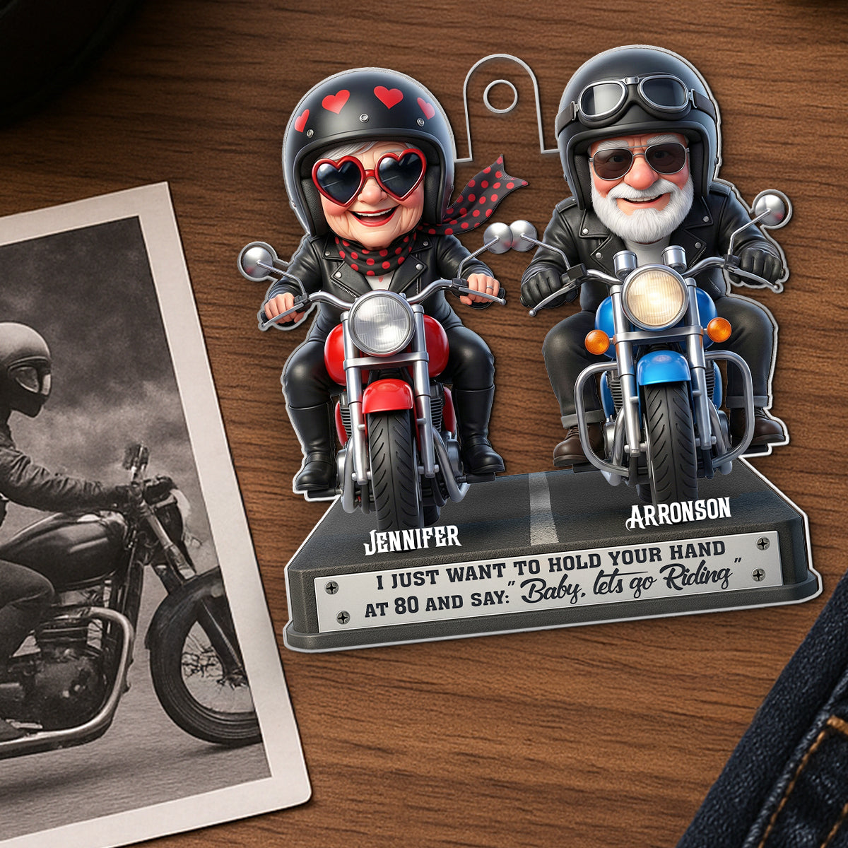 Baby Let's Go Riding Old Couple - Personalized Acrylic Car Hanger - Sentimental Gift for him, for her