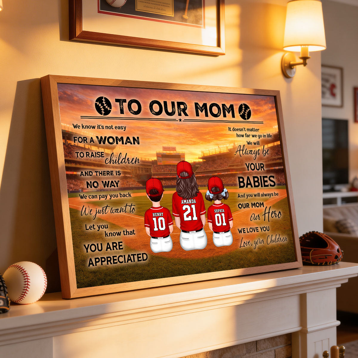 To My Mom Baseball Mom And Kids - Personalized Poster - Heartfelt Gift For Baseball Mom, Gift For Wife