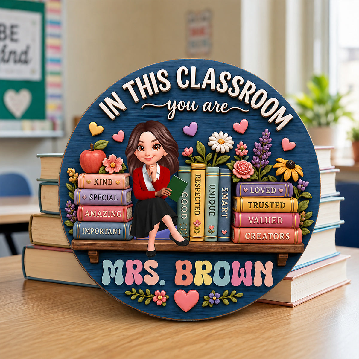 Custom Teacher Name Sign - Personalized Wooden Door Sign - Back to School Decor for Teachers