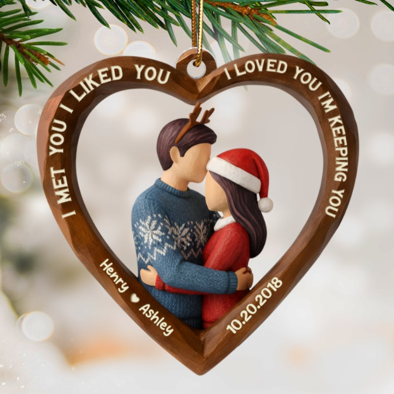 3D Effect Wooden Couple All I Want for Christmas is You - Personalized Acrylic Ornament - Christmas Gift for Couples