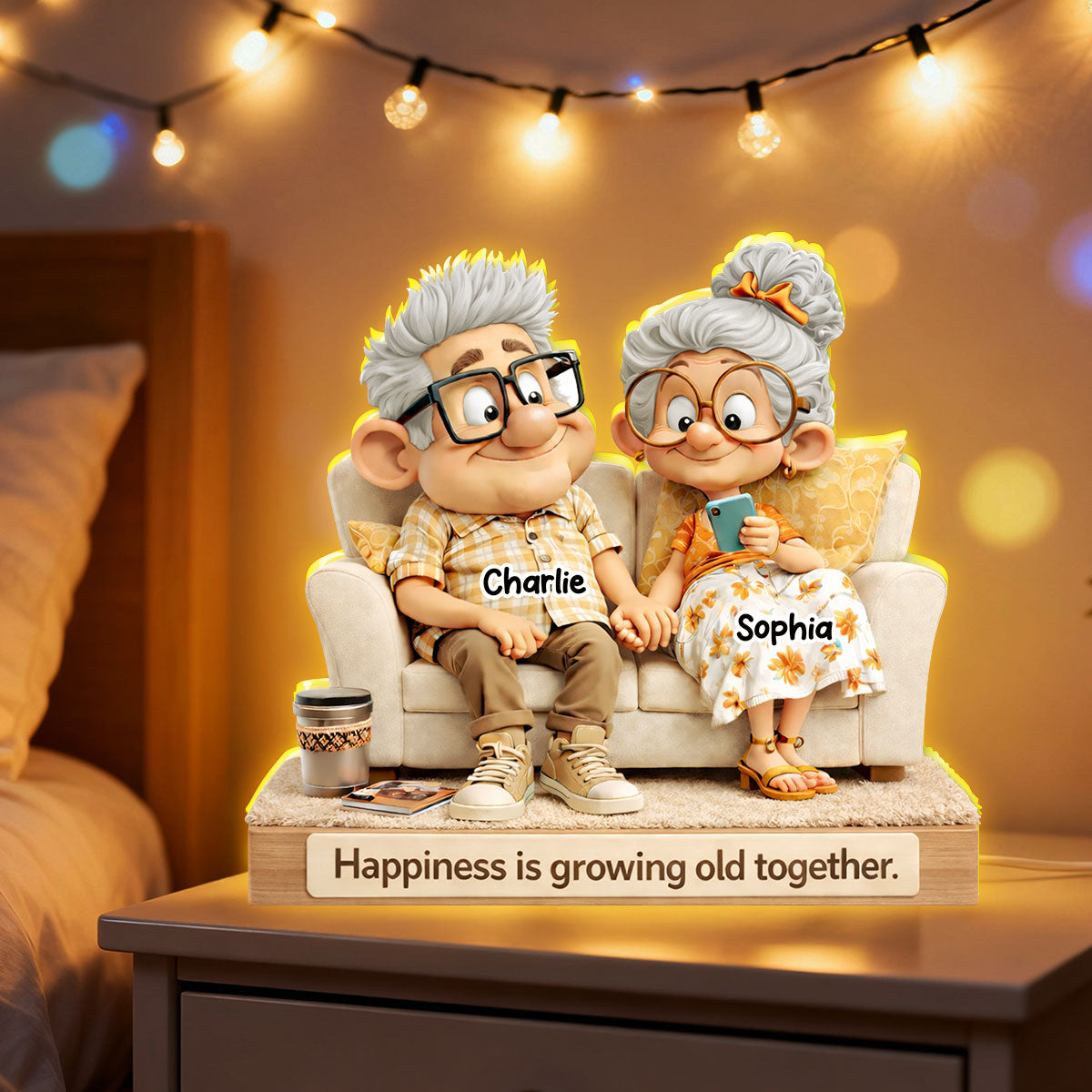 Cute Senior Couple On Couch - Personalized Light Box - Heartfelt Anniversary, Valentine's Day Gift, Gift For Him, Gift For Her