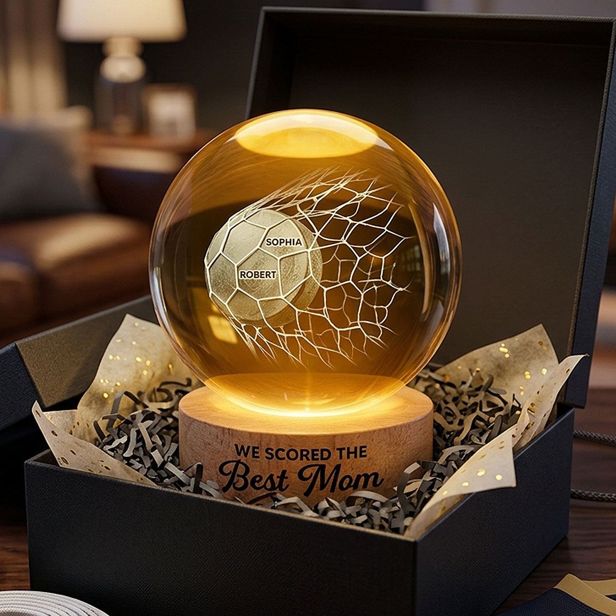 Puck Goal We Scored The Best Mom - Personalized Crystal Ball LED Night Light - Gift For Hockey Mom
