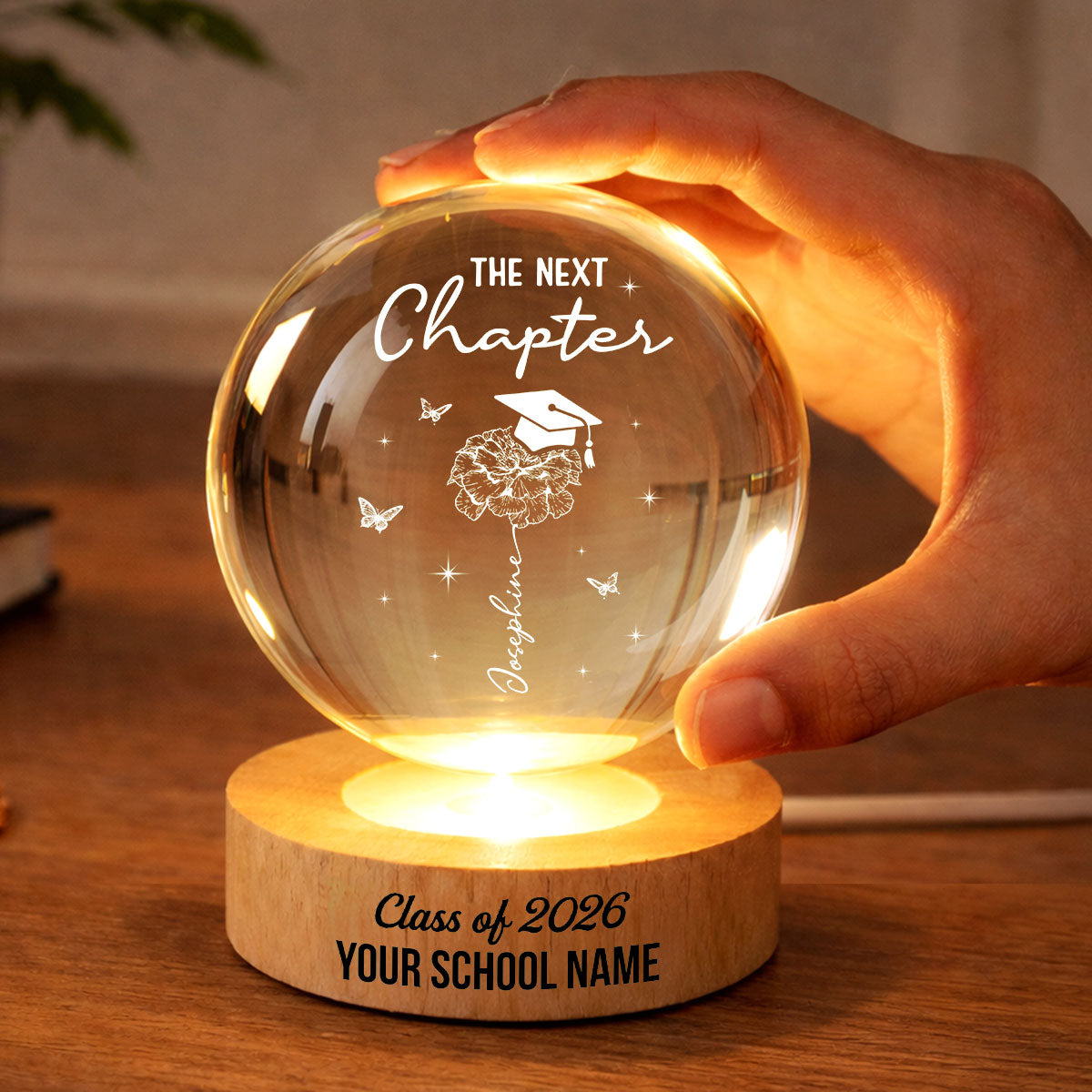 Graduation Birth Month Flower New Chapter - Personalized Crystal Ball LED Night Light - Graduation Gift, Keepsake For Daughter, Granddaughter