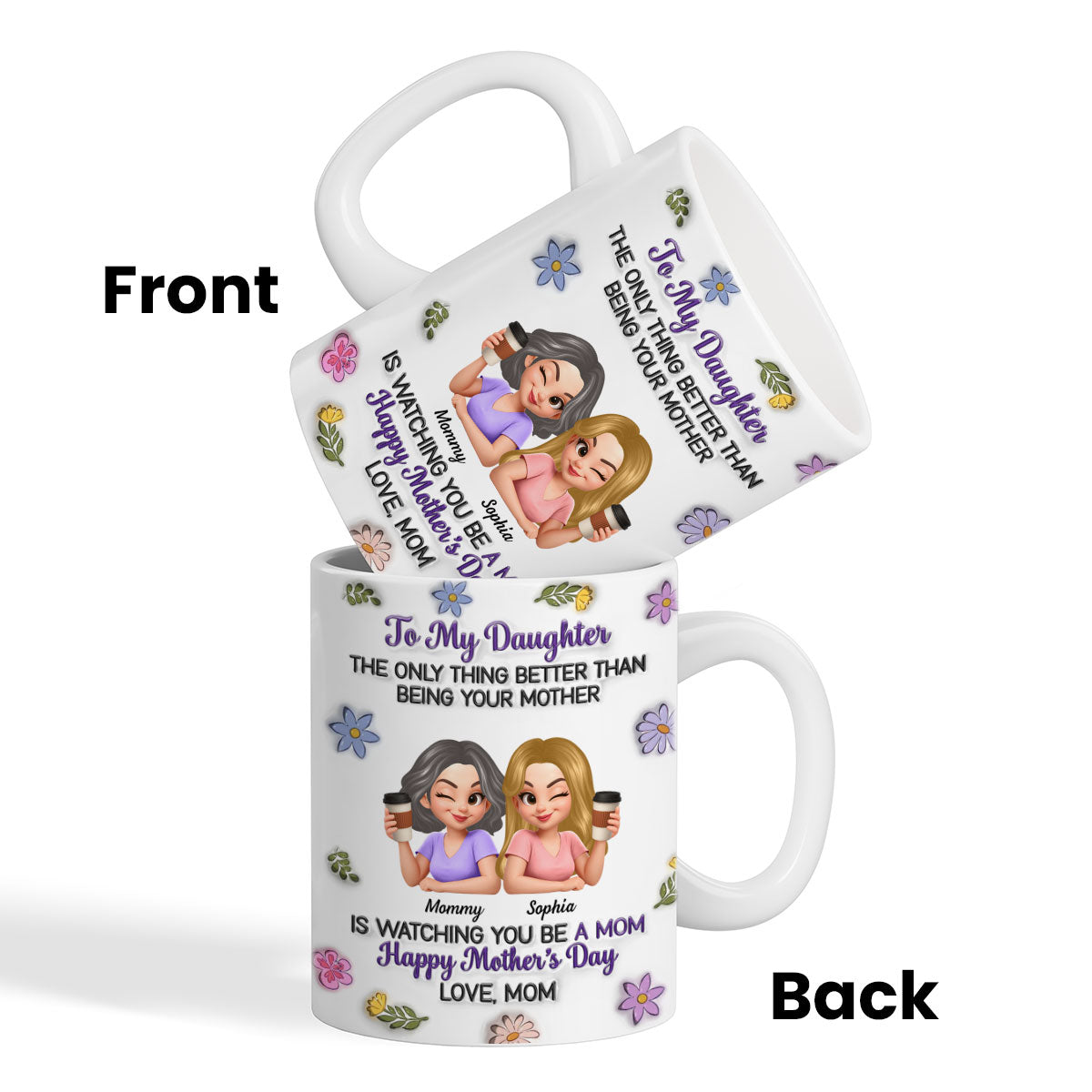 To My Daughter Flat Floral - Personalized Mug - Heartfelt Mother's Day Gift For Daughter