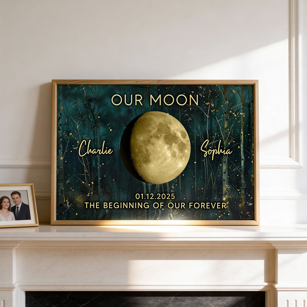 Night In The Forest Couple Custom Moon Phase Anniversary Date - Personalized Poster - Heartfelt Anniversary Gift, Valentine Gift, Wedding Gift For Couple