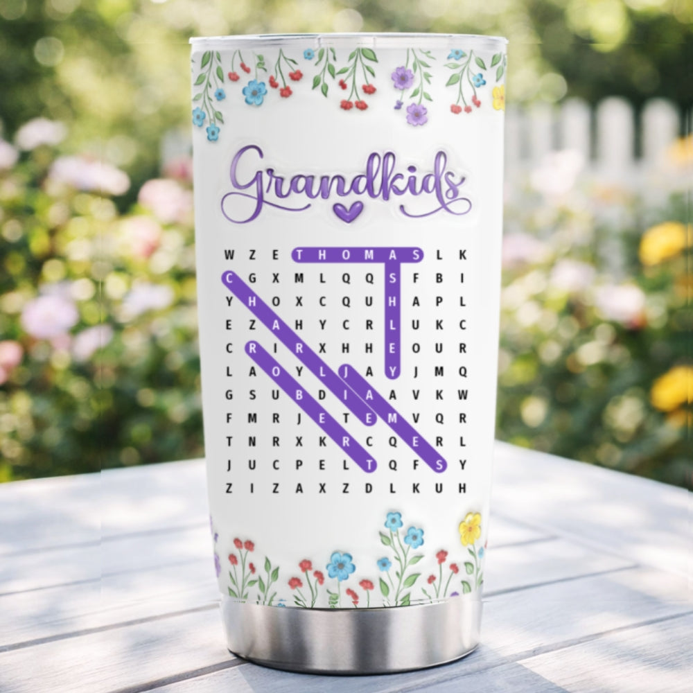 Grandma Grandkids Names Word Search Puzzle - Personalized Tumbler - Mother's Day Gift for Grandma, Mom