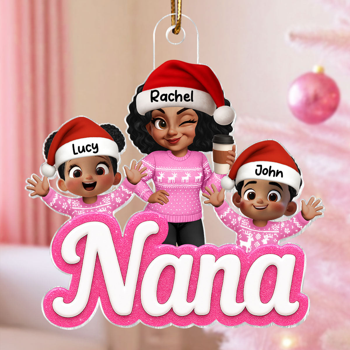 Grandma Grandkids 3D Effect Pink Color - Personalized Acrylic Ornament - Christmas Gift for Grandma