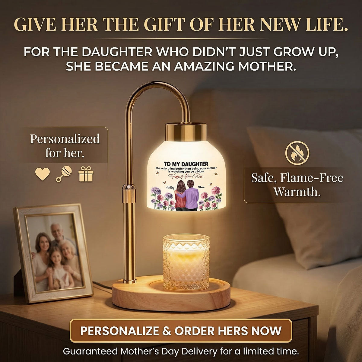 To My Daughter From Mom Birth Month Flower - Personalized Candle Warmer Lamp - Mother's Day