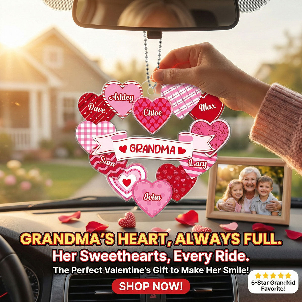 Grandma's Sweethearts Coquette Valentine's Day - Personalized Car Hanger Ornament - Gift For Grandma