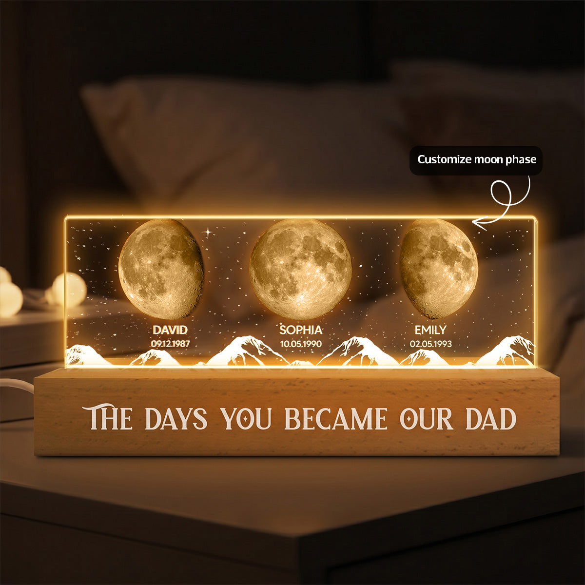 Custom Birth Moon Phase By Date The Days You Became Our Dad - Personalized Acrylic Block LED Night Light - Father's Day Gift For Husband, Dad