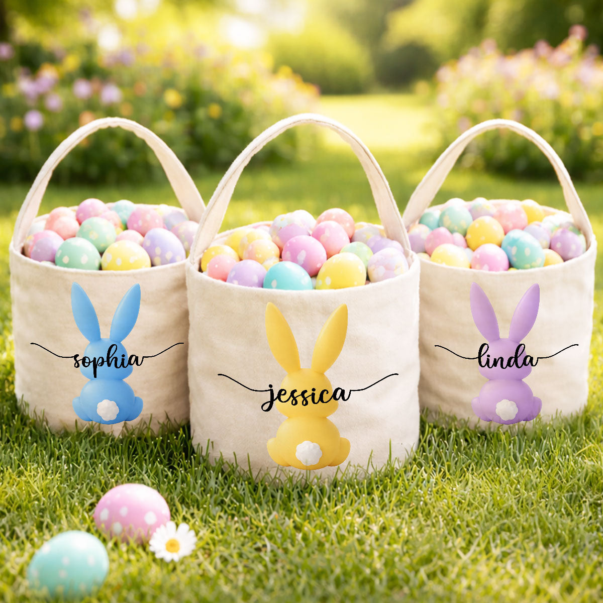 Bunny Egg Hunt Bag For Kids - Personalized Bucket Bag - Gift For Kids, Grandkids, Easter Gift